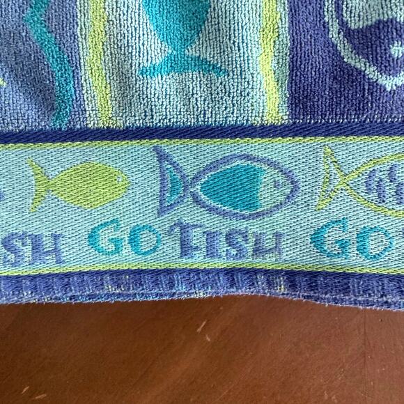Vintage Cecil Saydah Beach Towel Go Fish Blue Green Cotton Retro Whimsical 34x63 - Picture 11 of 11